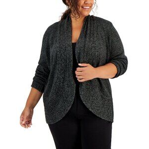 Karen Scott Plus Size 1X Dark Grey Turbo Shawl-Collar Cardigan NWT